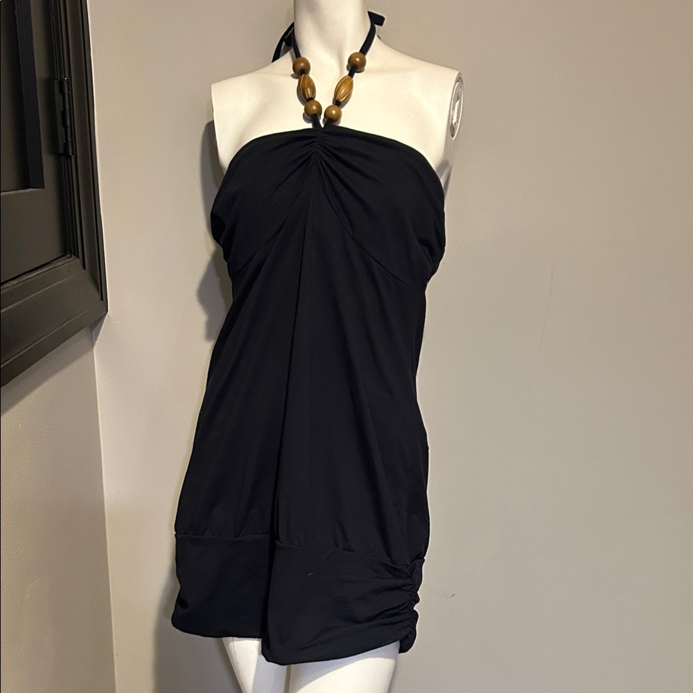 Navy Halter Neck Dress with Beaded Detail